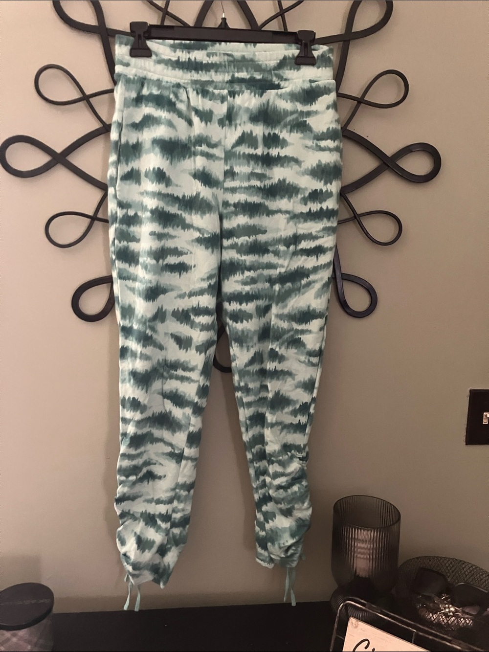 Tie-Dye Drawstring Jogger Pants - Teal Green